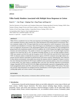 Villin Family Members Associated with Multiple Stress Responses in Cotton