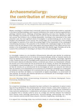 Archaeometallurgy: the Contribution of Mineralogy / Gilberto Artioli
