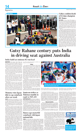 Gutsy Rahane Century Puts India in Driving Seat Against Australia India Build an Ominous 82-Run Lead