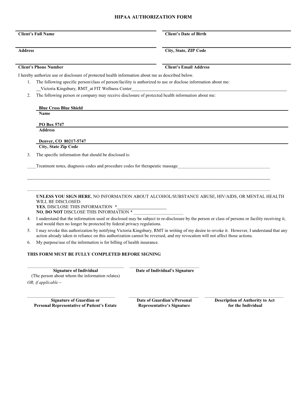 Sample HIPAA Authorization Form s1