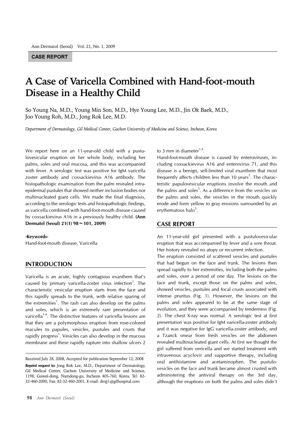 A Case of Varicella Combined with Hand-Foot-Mouth Disease in a Healthy Child