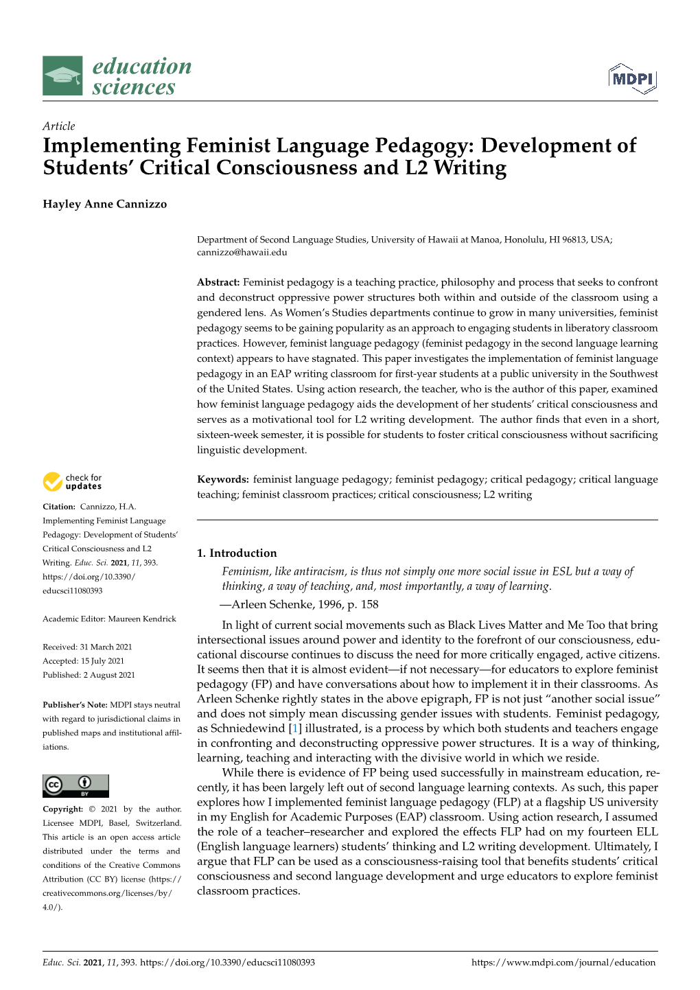 Implementing Feminist Language Pedagogy: Development of Students’ Critical Consciousness and L2 Writing