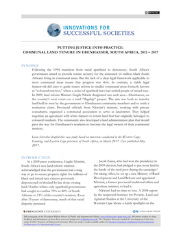 Communal Land Tenure in Ebenhaeser, South Africa, 2012 – 2017