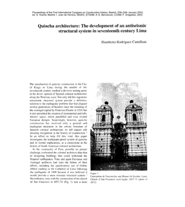 Quincha Architecture: the Development of an Antiseismic Structural System in Seventeenth Century Lima