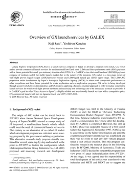 Overview of GX Launch Services by GALEX Koji Sato∗, Yoshirou Kondou