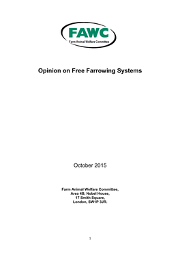 (FAWC) Opinion on Free Farrowing Systems