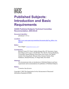 Published Subjects: Introduction and Basic Requirements