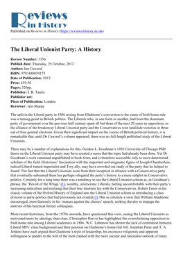 The Liberal Unionist Party: a History