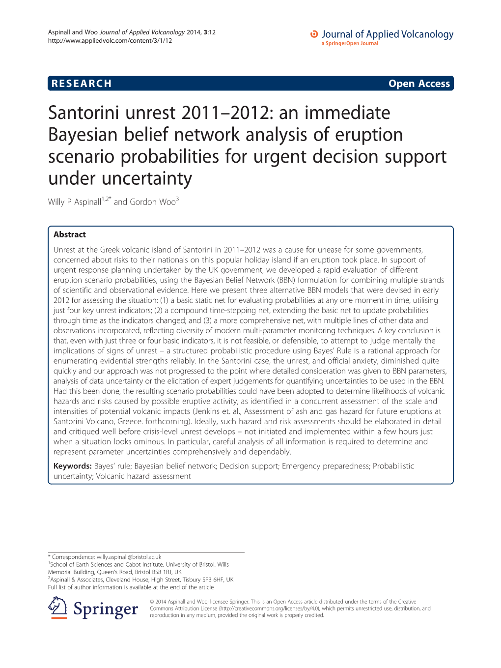 Santorini Unrest 2011-2012: an Immediate Bayesian Belief Network