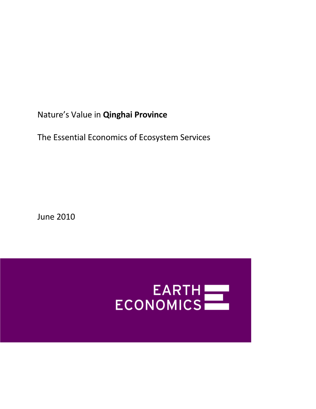 Earth Economics Report on Qinghai Province