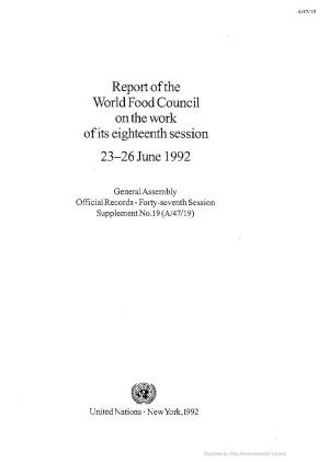 Report Ofthe World Food Council on the Work 23-26 June 1992
