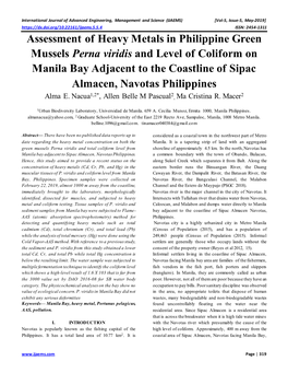 Assessment of Heavy Metals in Philippine Green Mussels Perna