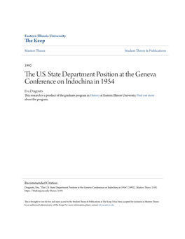 The U.S. State Department Position at the Geneva Conference on Indochina in 1954 (TITLE)