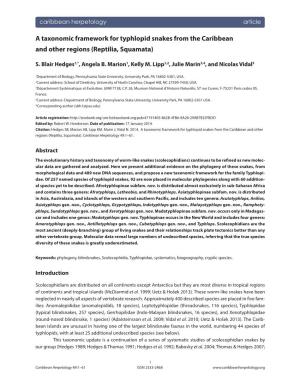 A Taxonomic Framework for Typhlopid Snakes from the Caribbean and Other Regions (Reptilia, Squamata)