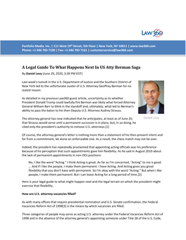 A Legal Guide to What Happens Next in US Atty Berman Saga by Daniel Levy (June 29, 2020, 3:39 PM EDT)