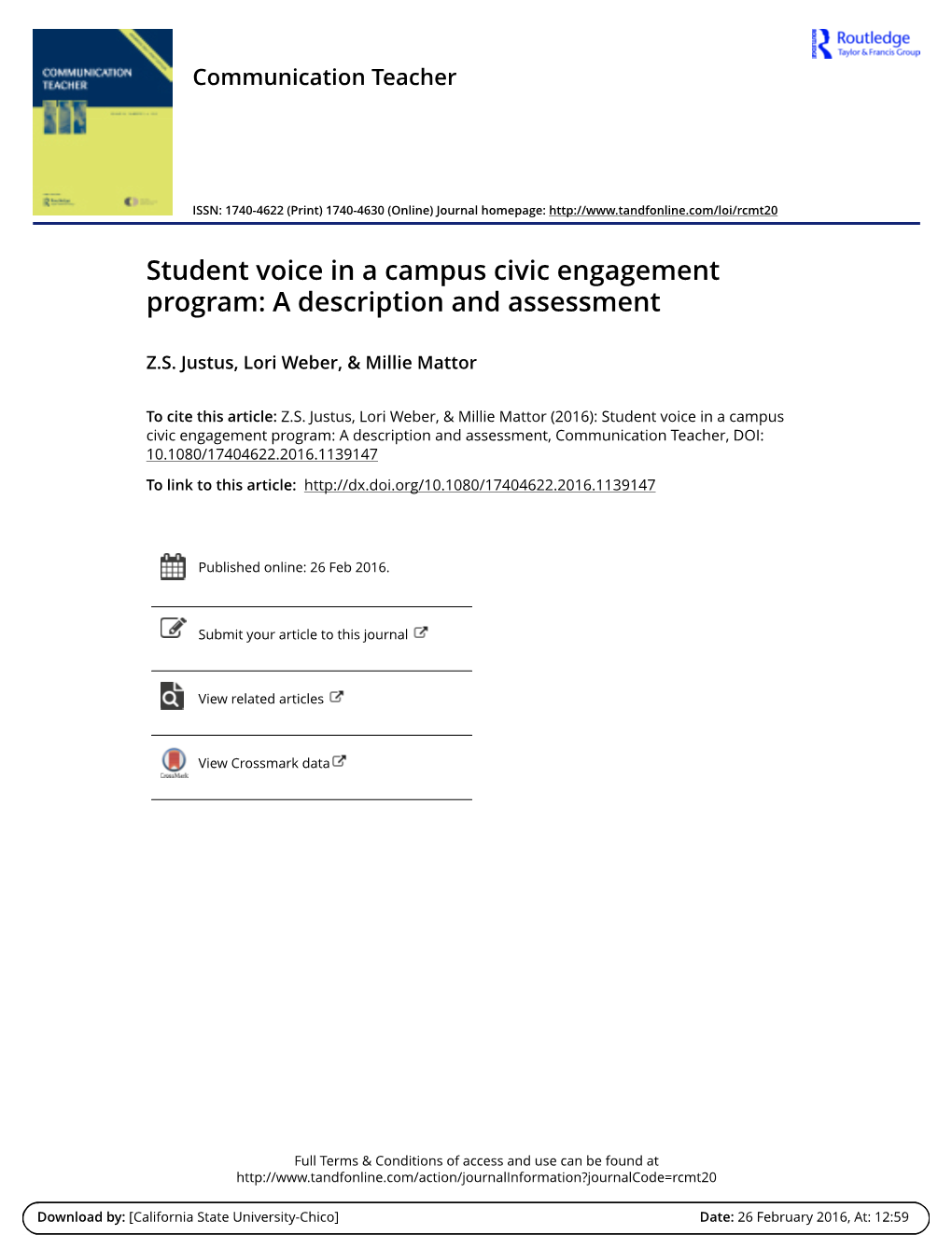 Student Voice in a Campus Civic Engagement Program: a Description and Assessment