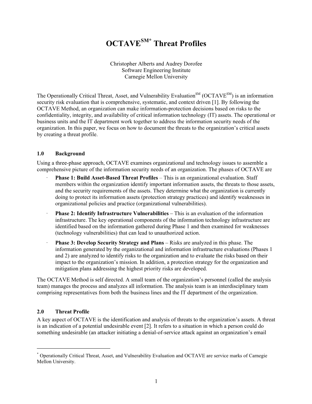 OCTAVE Threat Profiles