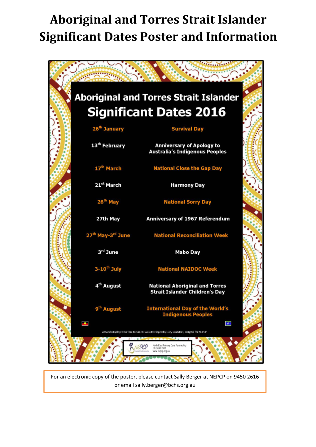 Aboriginal and Torres Strait Islander Significant Dates Poster And