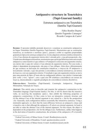 Tupi-Guarani Family) Estrutura Antipassiva Em Tenetehára (Família Tupí-Guaraní)