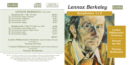 Lennox Berkeley LENNOX BERKELEY (1903-1989) Symphonies 1 & 2 Symphony No