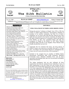 The Sikh Bulletin Jyt-Hwv 543 Nwnkswhi May-June 2011