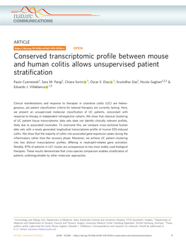 Conserved Transcriptomic Profile Between Mouse and Human Colitis