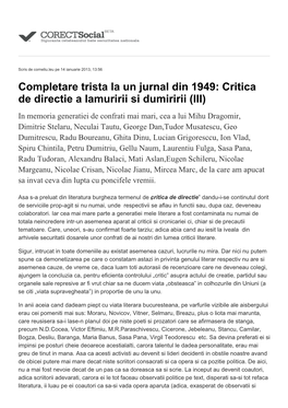 Completare Trista La Un Jurnal Din 1949: Critica De Directie A