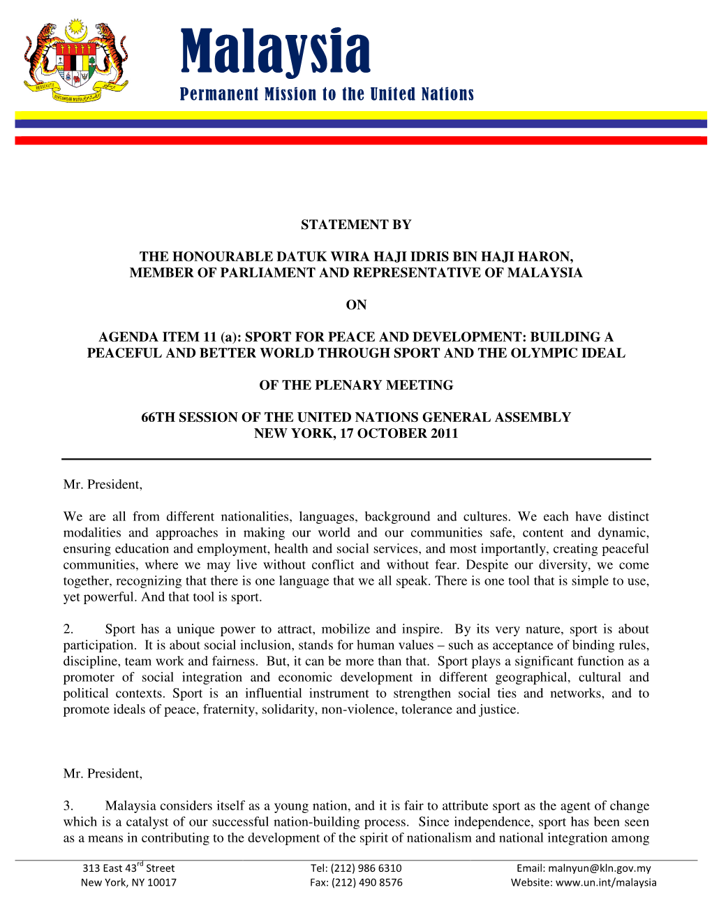 Malaysia Permanent Mission to the United Nations