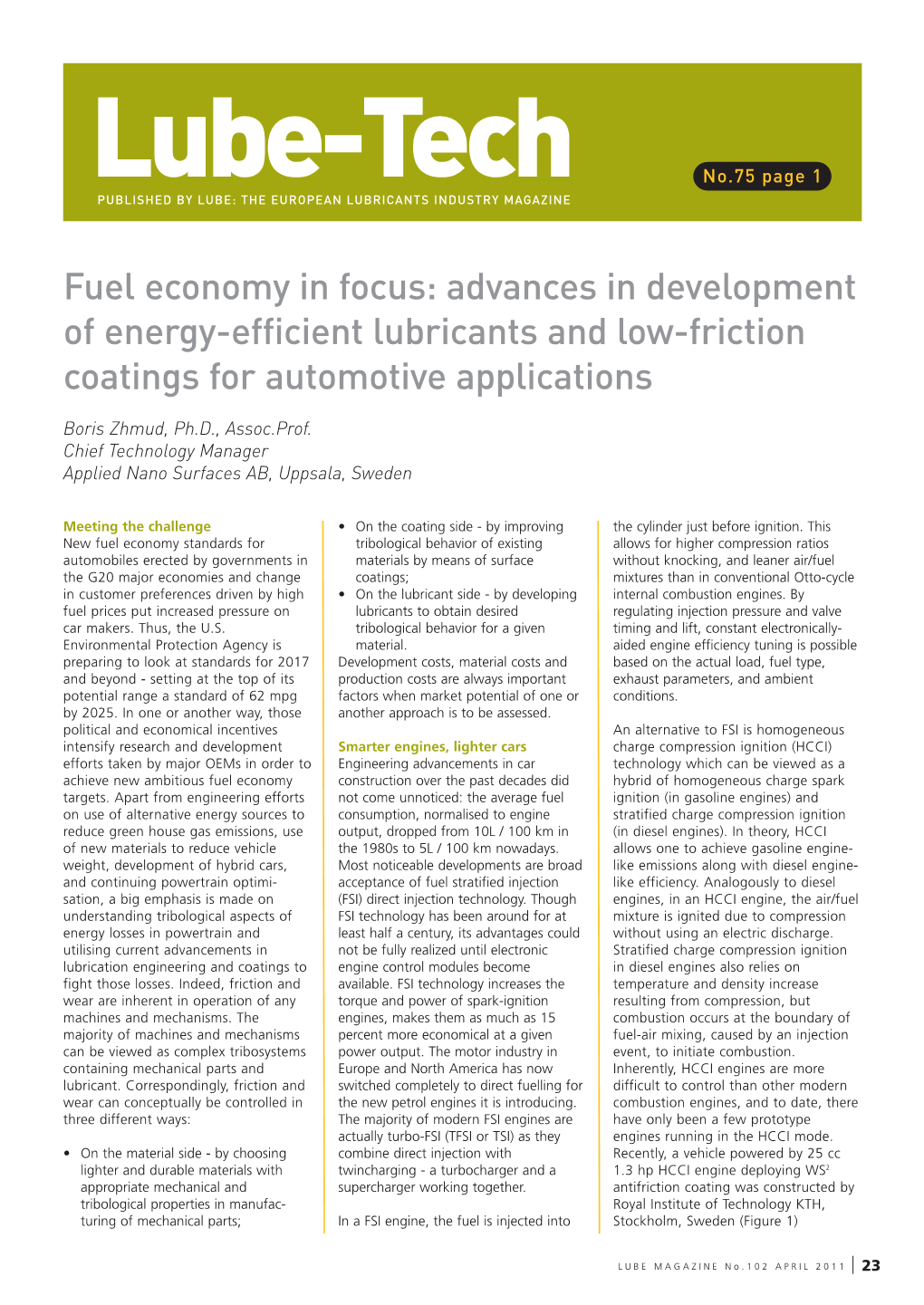 Fuel Economy in Focus: Advances in Development of Energy-Efficient Lubricants and Low-Friction Coatings for Automotive Applications