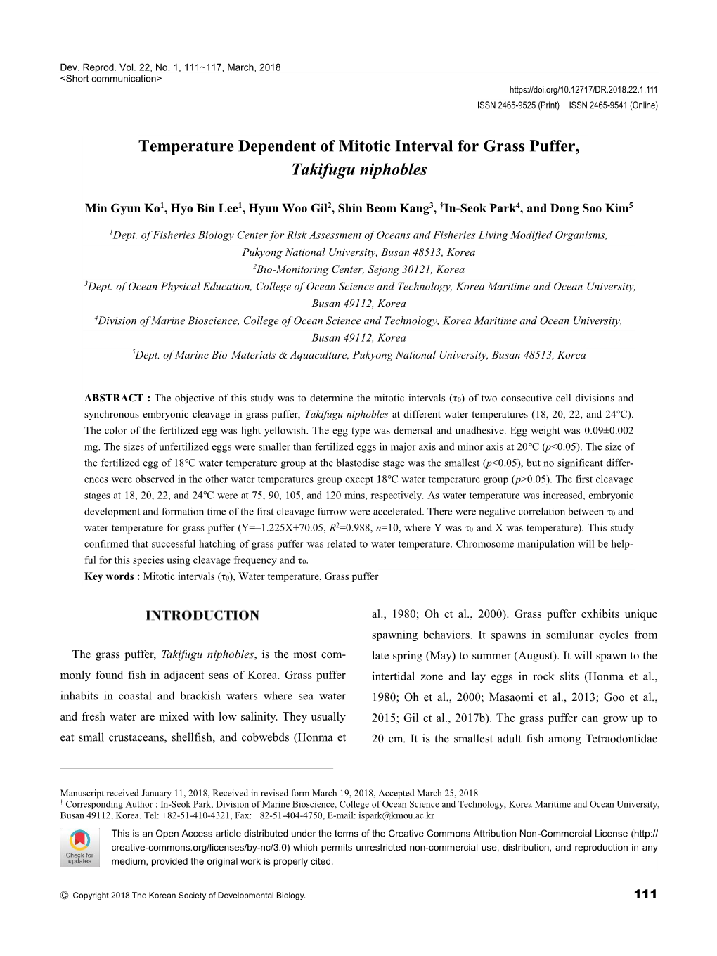 Temperature Dependent of Mitotic Interval for Grass Puffer, Takifugu Niphobles