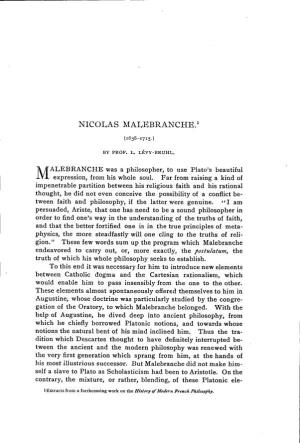 Nicolas Malebranche. a Sketch in the History of Philosophy