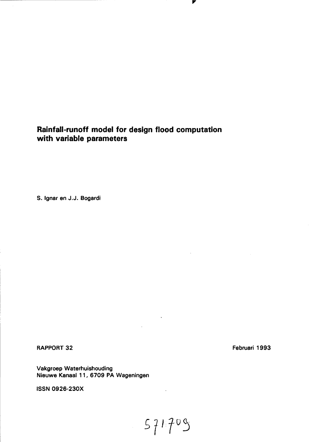 Rainfall-Runoff Model for Design Flood Computation with Variable Parameters