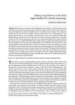 Agha Shahid Ali S Poetic Genealogy