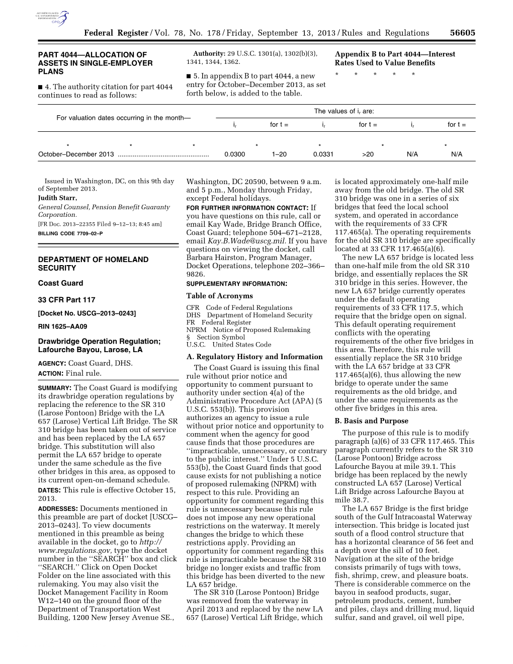 Federal Register/Vol. 78, No. 178/Friday, September 13, 2013/Rules