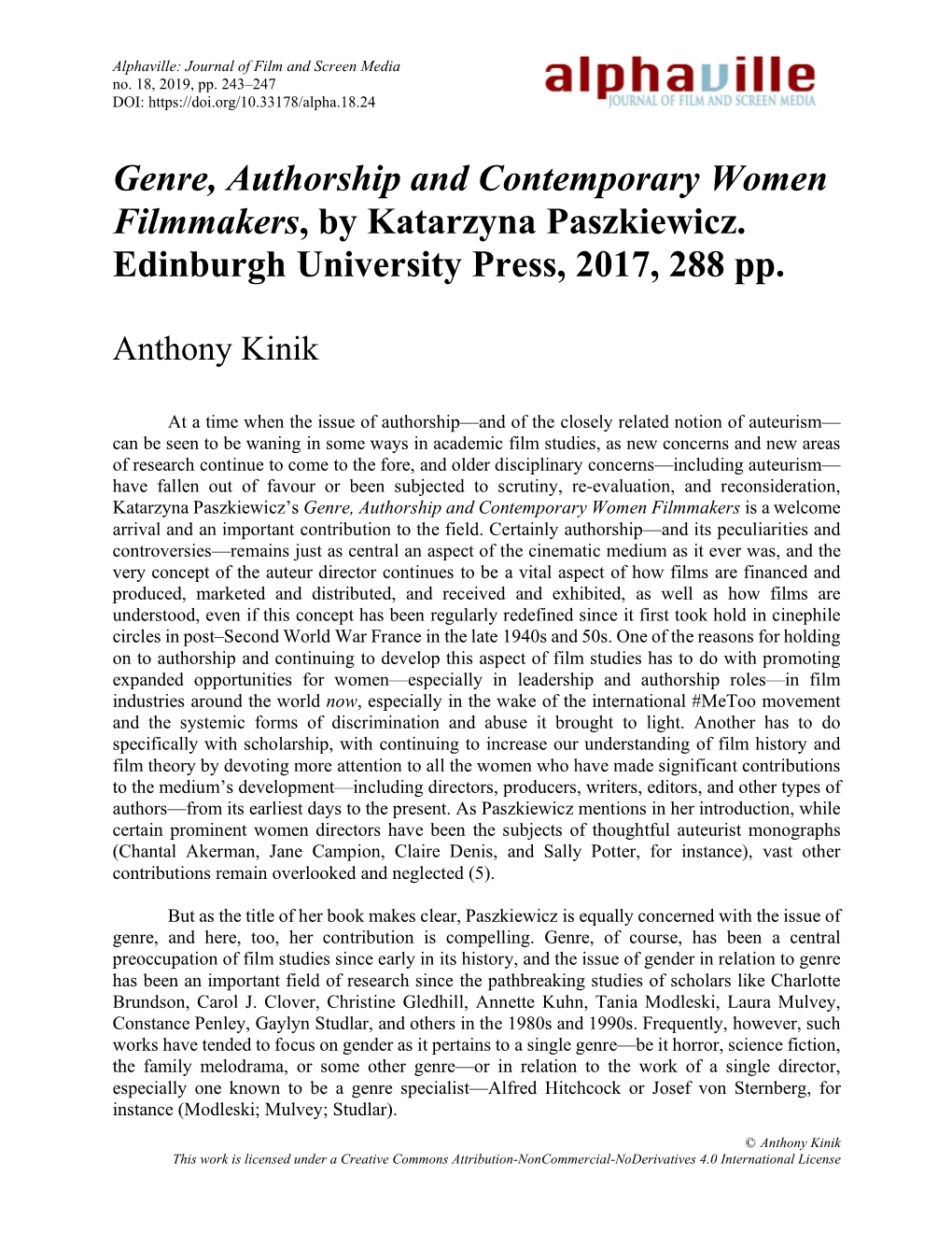 Genre, Authorship and Contemporary Women Filmmakers, by Katarzyna Paszkiewicz