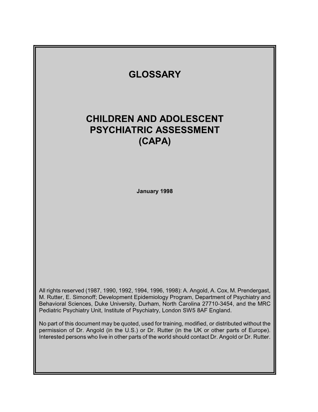 Glossary Children and Adolescent Psychiatric Assessment