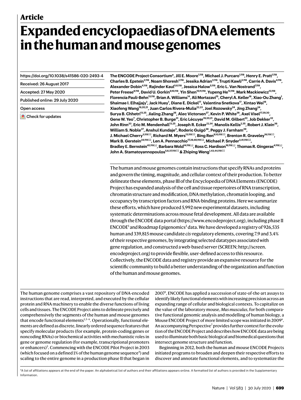 Expanded Encyclopaedias of DNA Elements in the Human and Mouse Genomes