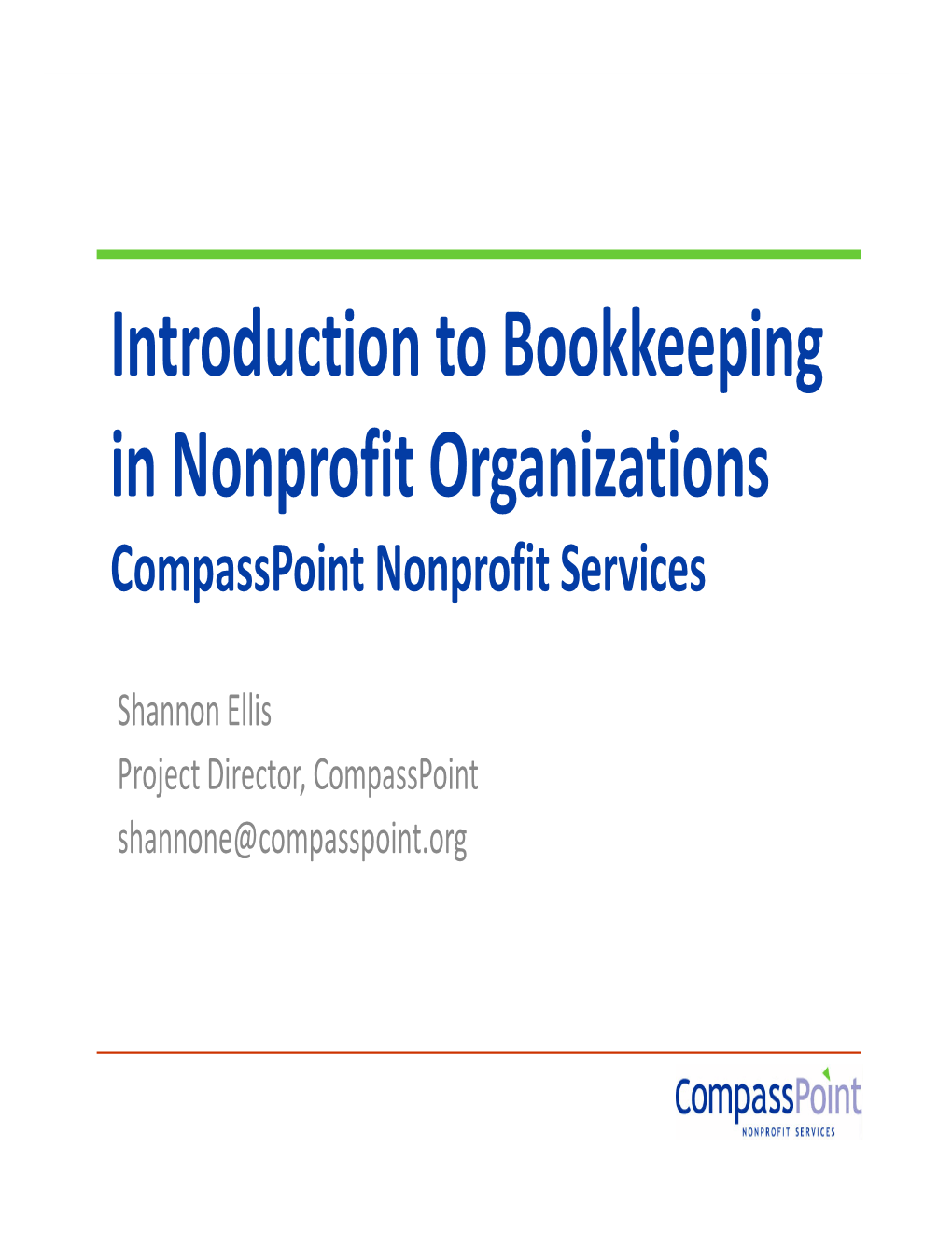 Introduction to Bookkeeping in Nonprofit Organizations Compasspoint Nonprofit Services
