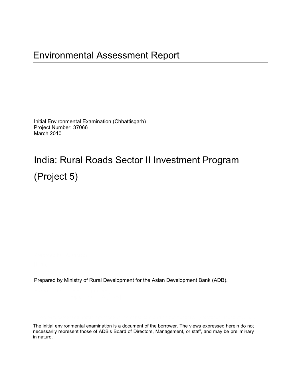 IEE: India: Rural Roads Sector II Investment Program (Project 5)