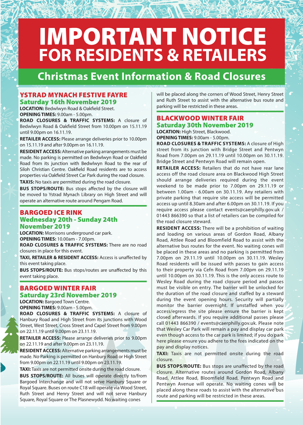 Christmas Event Information & Road Closures