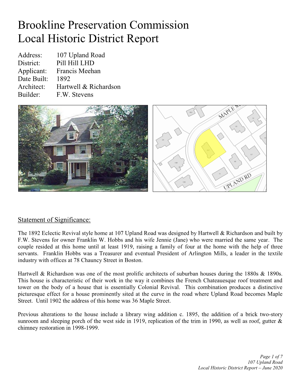 Brookline Preservation Commission Local Historic District Report