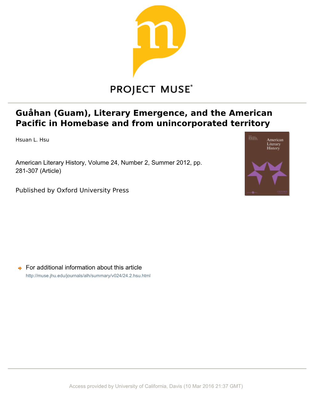 Guåhan (Guam), Literary Emergence, and the American Pacific in Homebase and from Unincorporated Territory