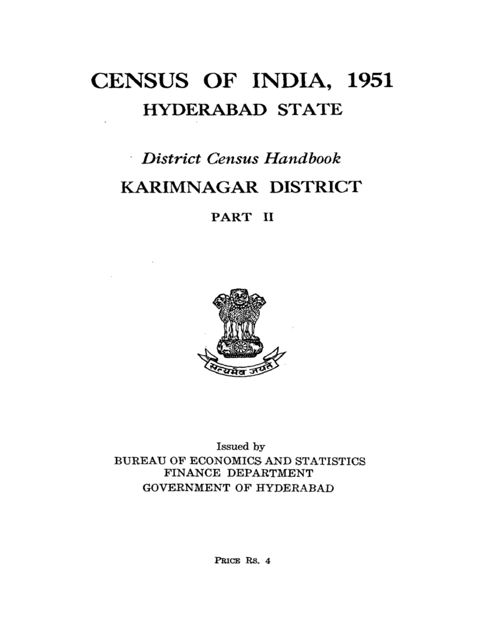District Census Handbook, Karimnagar, Part II