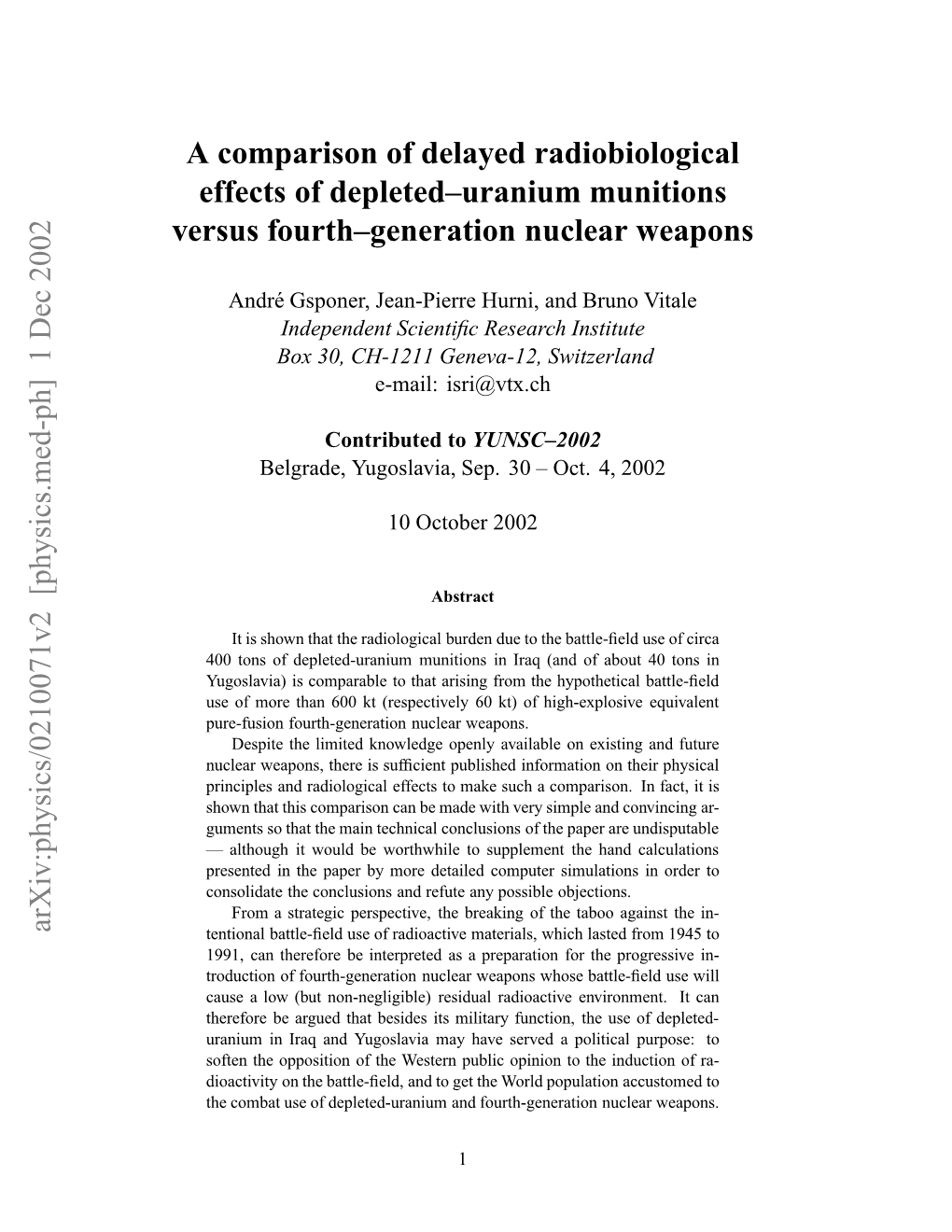 A Comparison of Delayed Radiobiological Effects of Depleted