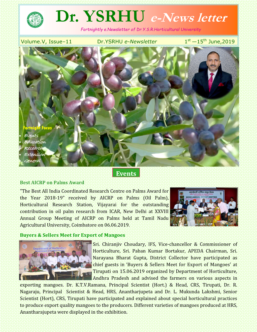 Dr. YSRHU E-News Letter Fortnightly E.Newsletter of Dr.Y.S.R.Horticultural University