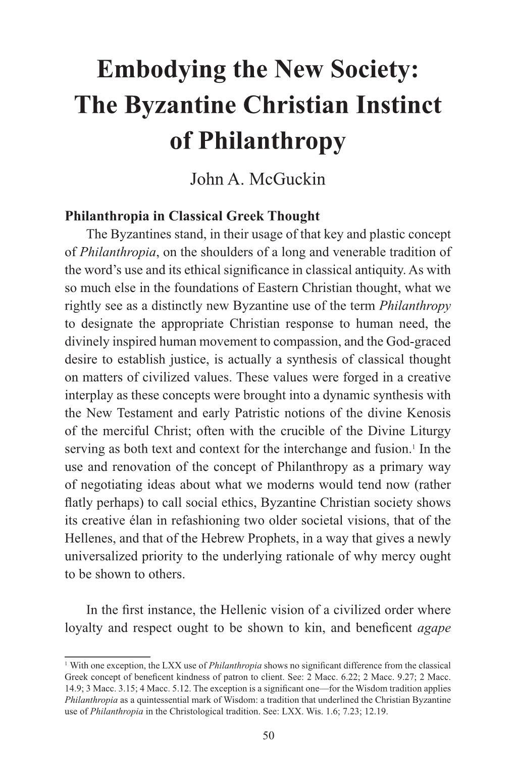 The Byzantine Christian Instinct of Philanthropy John A