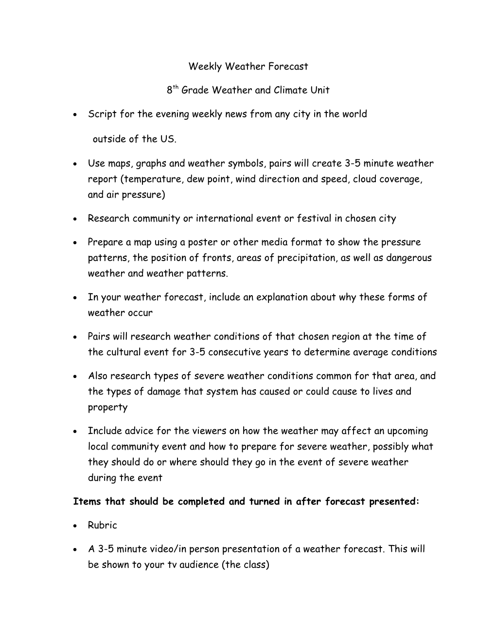 8Th Grade Weather and Climate Unit