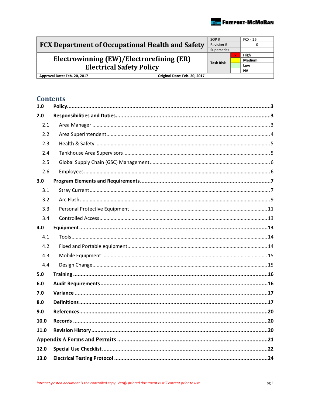 FCX Department of Occupational Health and Safety Electrowinning