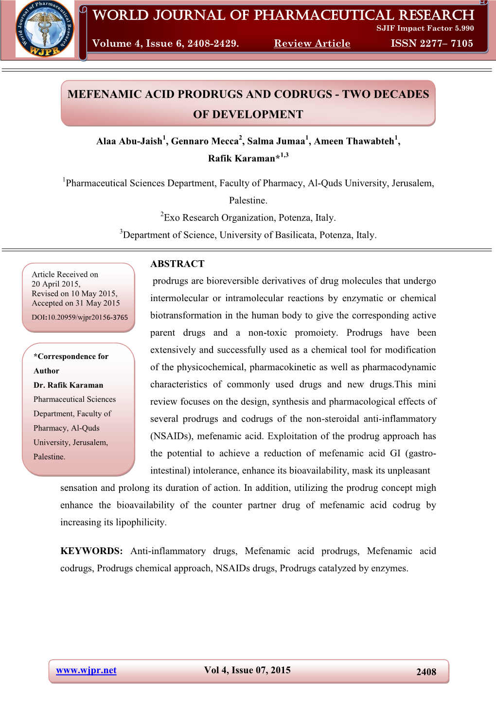 World Journal of Pharmaceutical Research Rafik Et Al