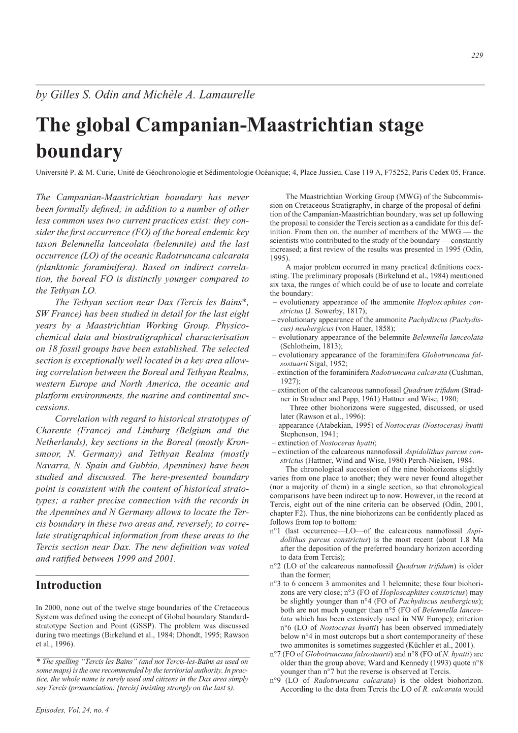 The Global Campanian-Maastrichtian Stage Boundary Université P